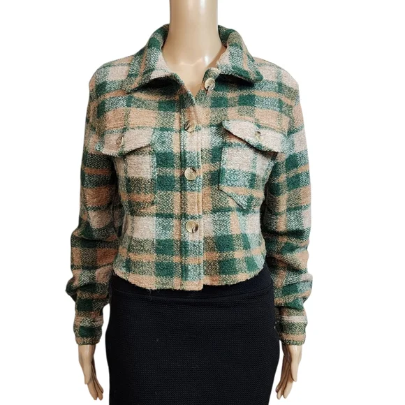 House of Harlow Plaid Wool Blend Crop Jacket Size XS - Picture 2 of 11